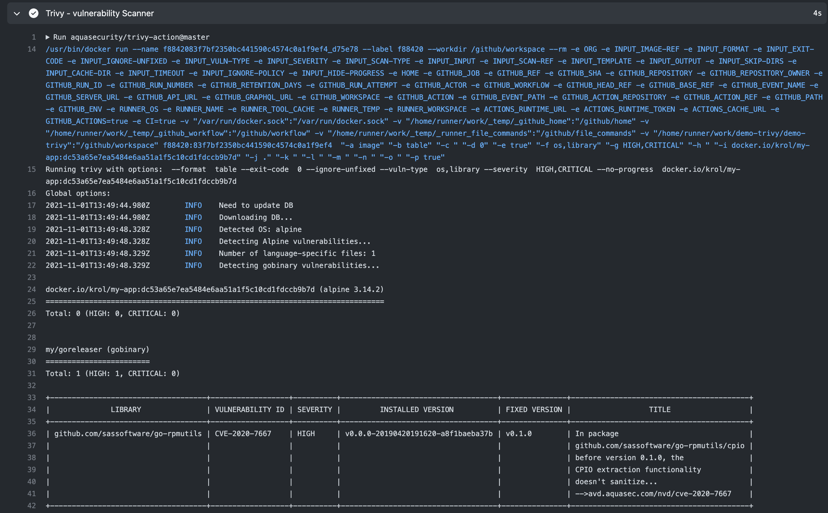 Trivy image scanning